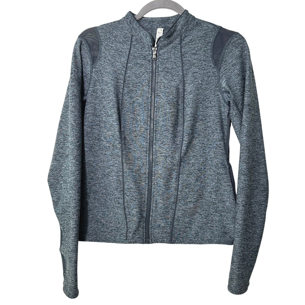 Under Armour Womens Full Zip Jacket Small Mock Neck Mesh Peplum Back Thumb Holes